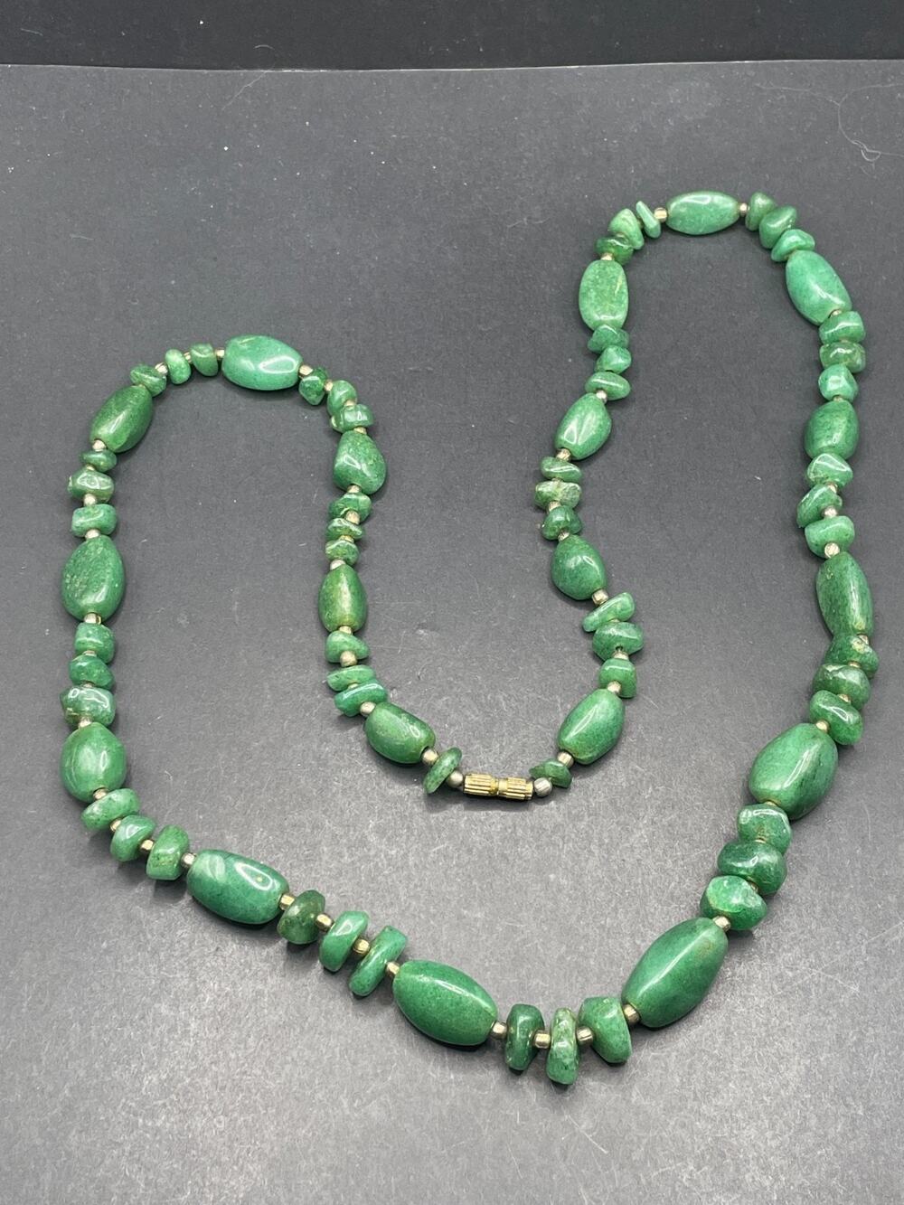 Vintage Handmade Jade Beaded with Gold Tone Spacer & Clasp Necklace